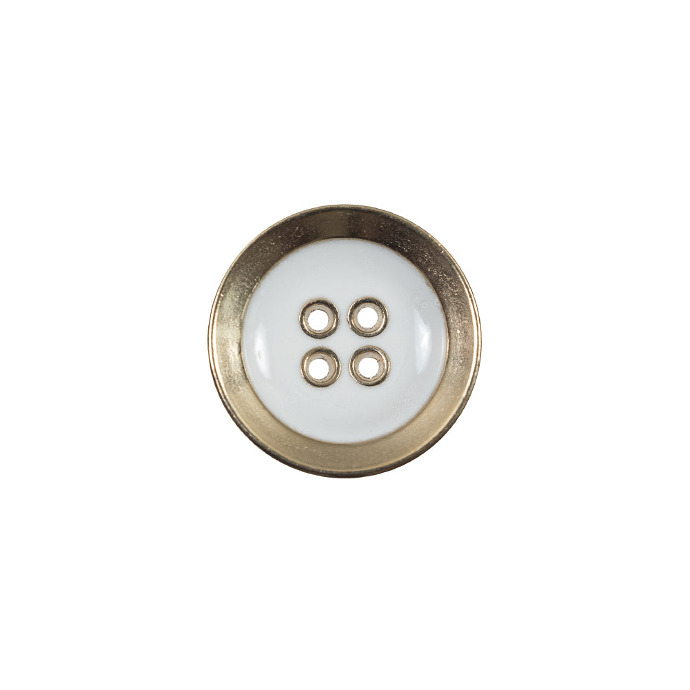 Italian White and Gold Metal 4-Hole Button - 24L/15mm Italian White and Gold Metal 4-Hole Button - 24L/15mm