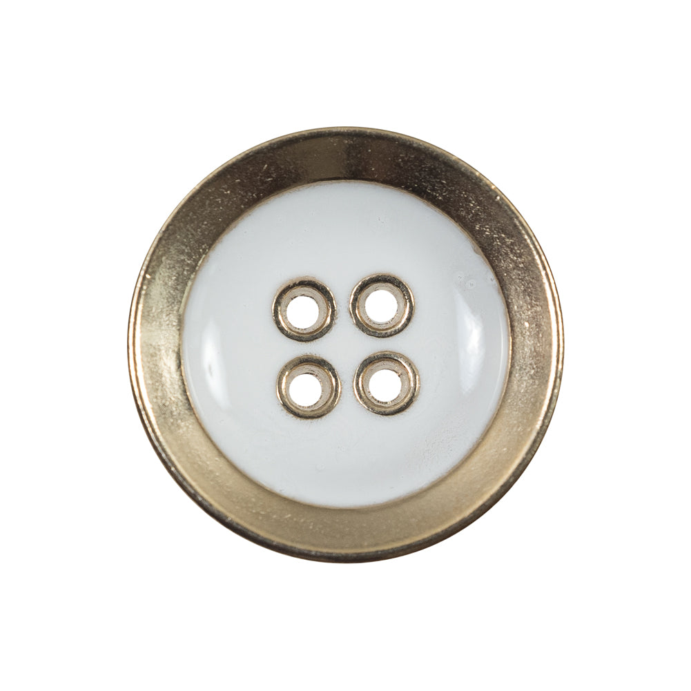 Italian White and Gold Metal 4-Hole Button - 40L/25mm Italian White and Gold Metal 4-Hole Button - 40L/25mm