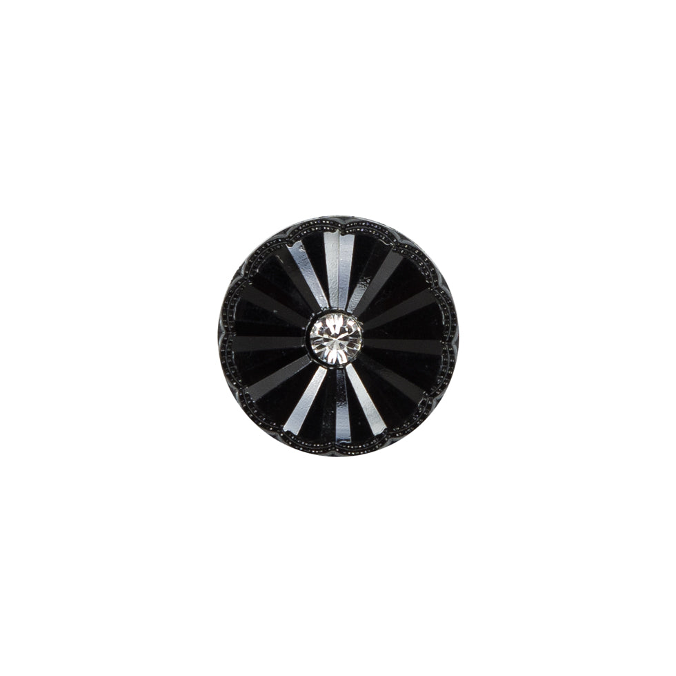 Italian Black Floral Nylon Button with Rhinestone Center - 20L/12.5mm Italian Black Floral Nylon Button with Rhinestone Center - 20L/12.5mm