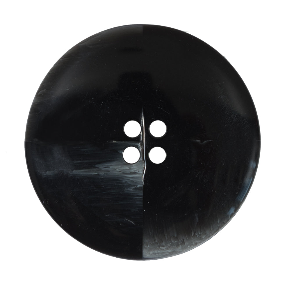 Italian Black and Clear Coconut 4-Hole Button - 54L/34mm Detail Italian Black and Clear Coconut 4-Hole Button - 54L/34mm Detail