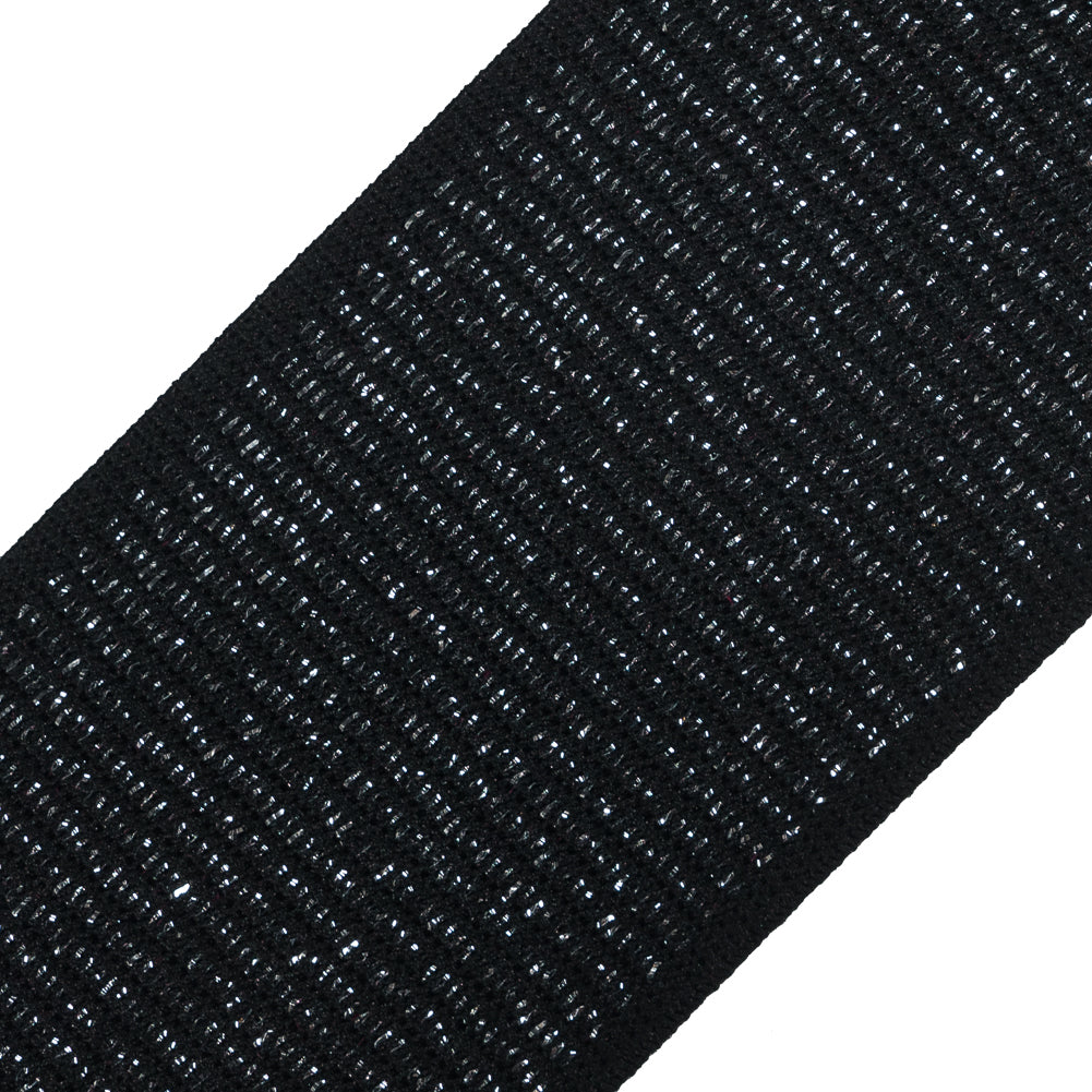 Italian Black and Metallic Silver Elastic Trim - 2.75 - Detail Italian Black and Metallic Silver Elastic Trim - 2.75 - Detail