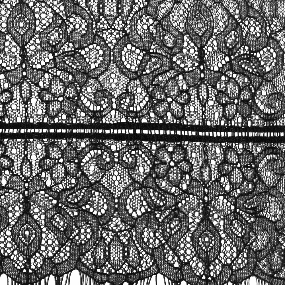 Italian Fine Black Lace Trim with Eyelash Edges - 7" Detail Italian Fine Black Lace Trim with Eyelash Edges - 7" Detail