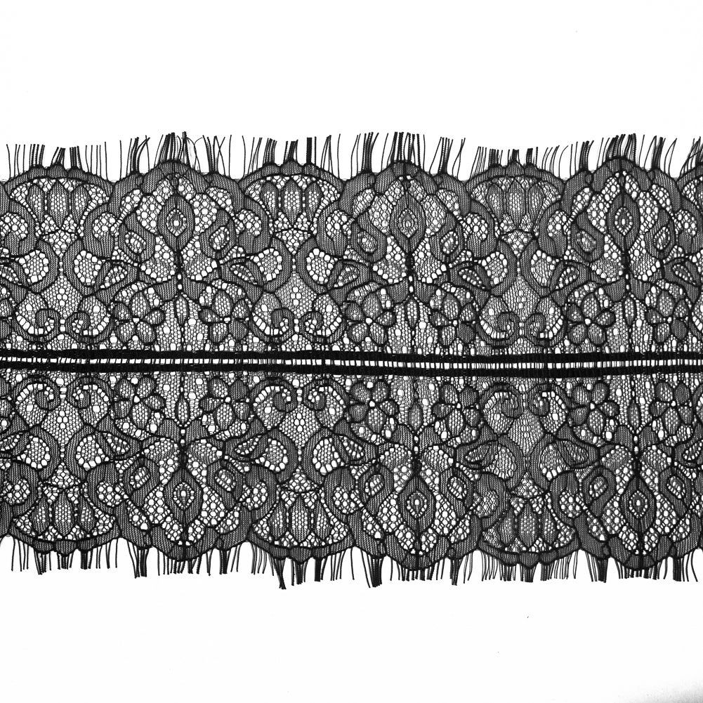 Italian Fine Black Lace Trim with Eyelash Edges - 7" Italian Fine Black Lace Trim with Eyelash Edges - 7"