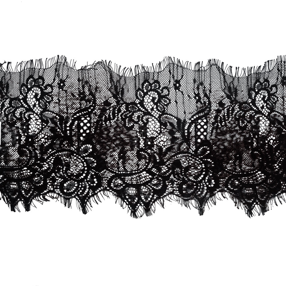Italian Black and Brown Flocked Lace Trim - 8 Italian Black and Brown Flocked Lace Trim - 8