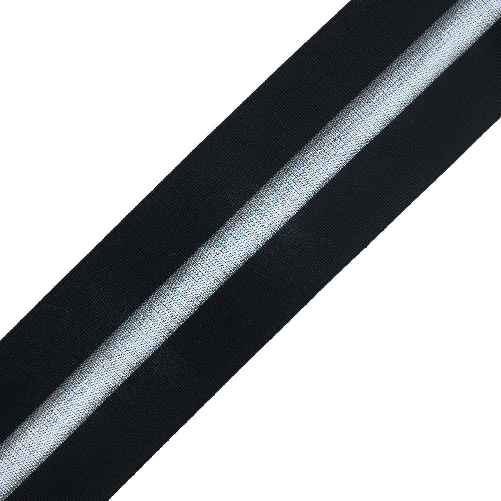 Italian Black and Metallic Silver Elastic Trim - 1.5" Detail Italian Black and Metallic Silver Elastic Trim - 1.5" Detail