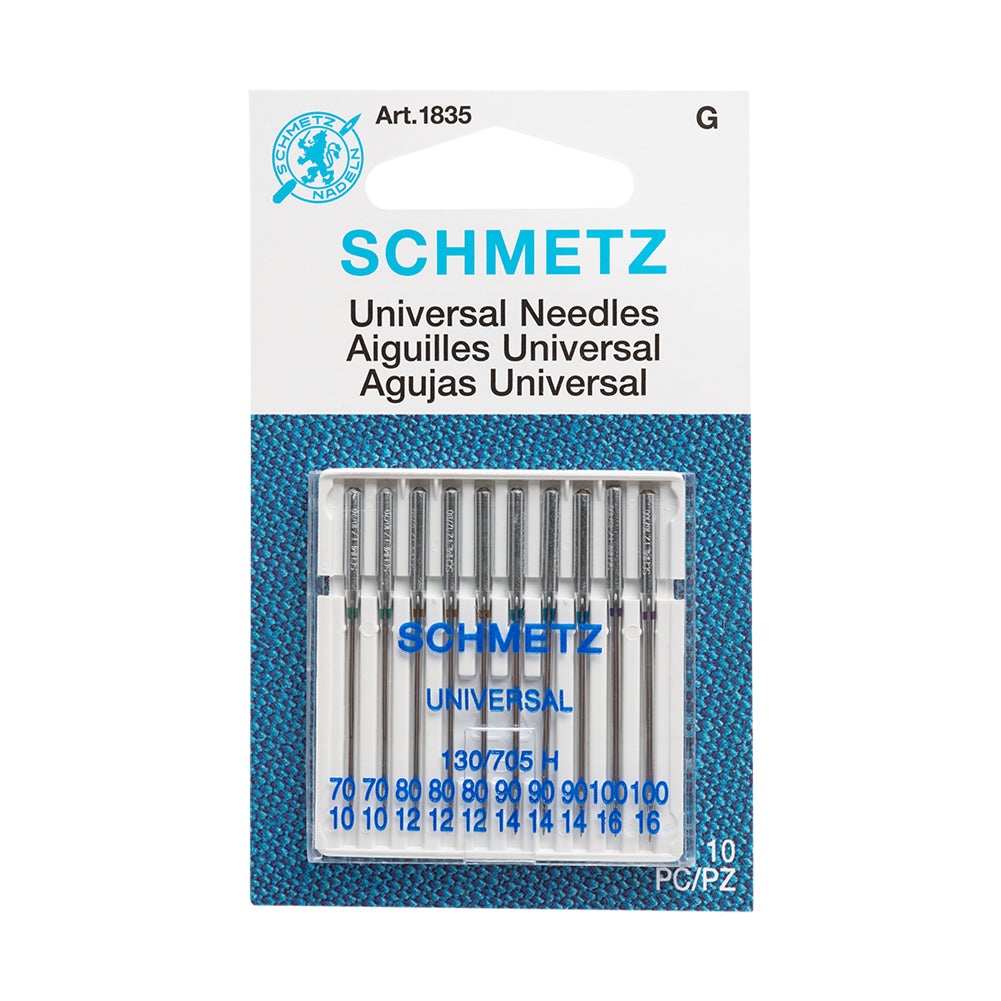 Schmetz Universal Machine Needles - Assorted Sizes (70/10, 80/12, 90/14, 100/16) - 10 ct Schmetz Universal Machine Needles - Assorted Sizes (70/10, 80/12, 90/14, 100/16) - 10 ct