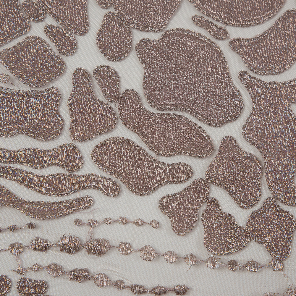 Metallic Mauve Abstract Embroidery on Pink Mesh Detail Metallic Mauve Abstract Embroidery on Pink Mesh Detail
