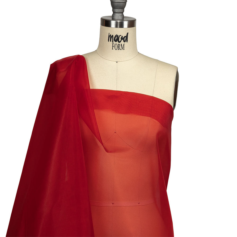 Stiff Polyester Organdy - Red - Rhiannon Collection Detail Stiff Polyester Organdy - Red - Rhiannon Collection Detail