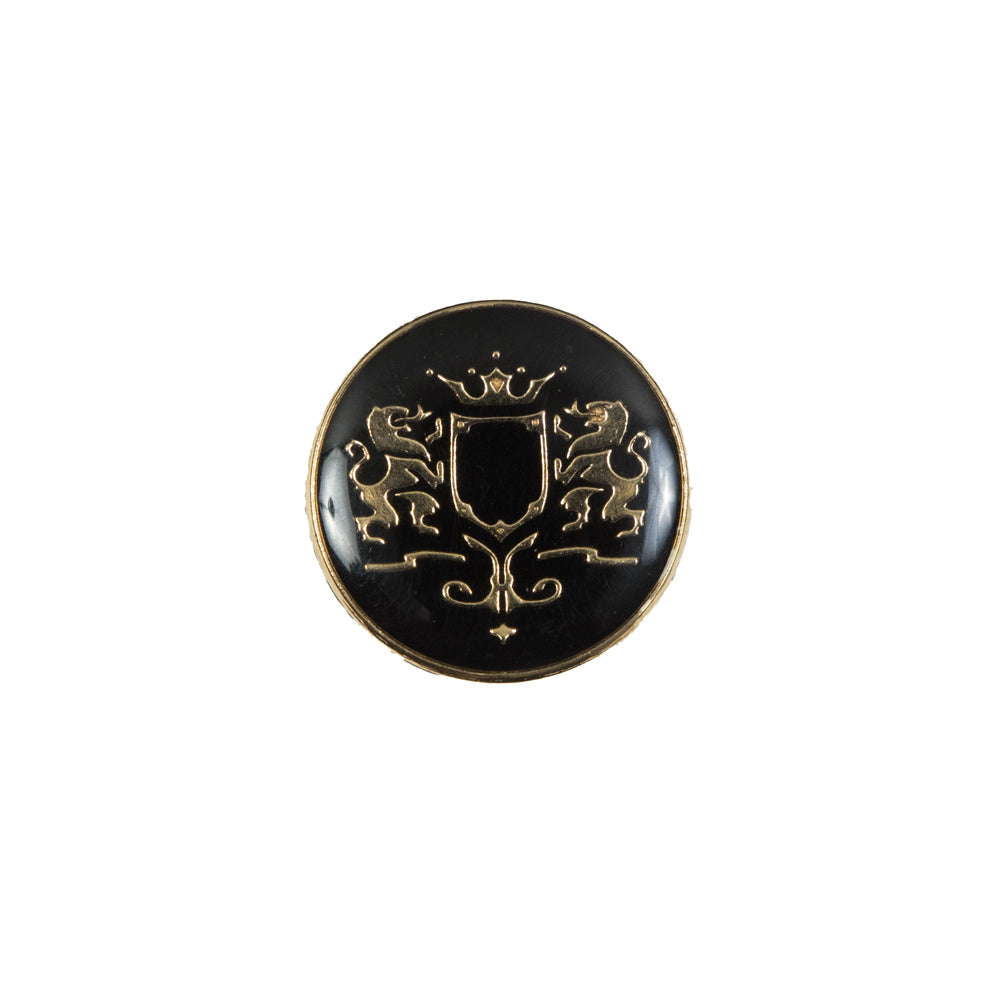 Italian Black and Gold Metal Crest Shank Back Button - 24L/15mm Italian Black and Gold Metal Crest Shank Back Button - 24L/15mm