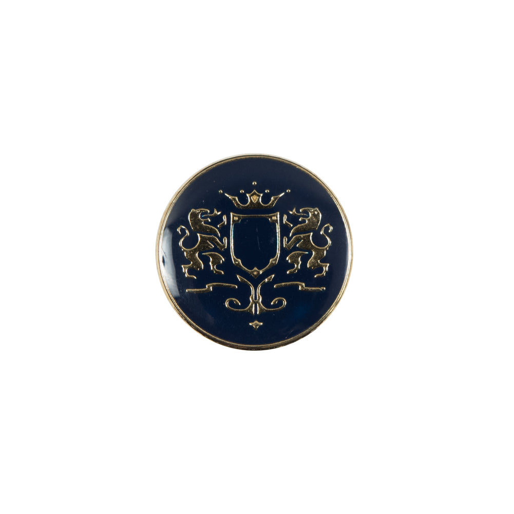 Italian Navy and Gold Metal Crest Shank Back Button - 24L/15mm Italian Navy and Gold Metal Crest Shank Back Button - 24L/15mm
