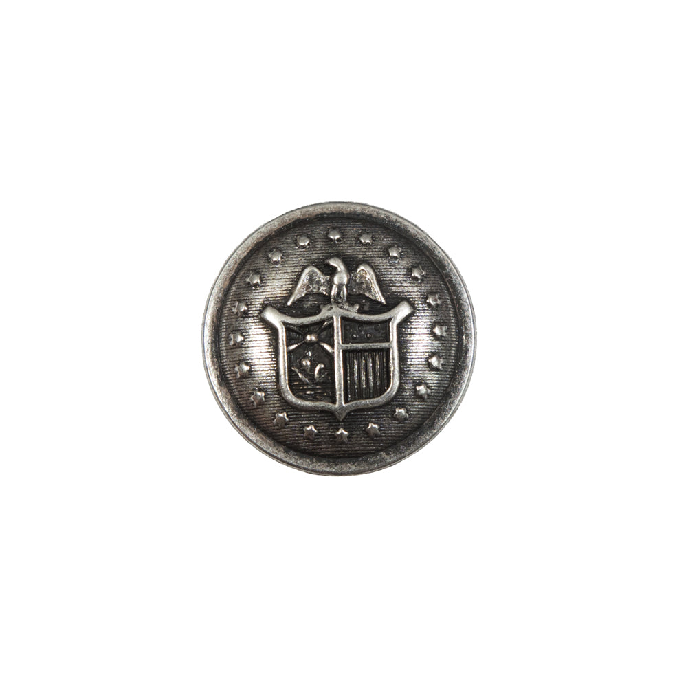 Italian Old Silver Military Shank Back Button - 24L/15mm Italian Old Silver Military Shank Back Button - 24L/15mm
