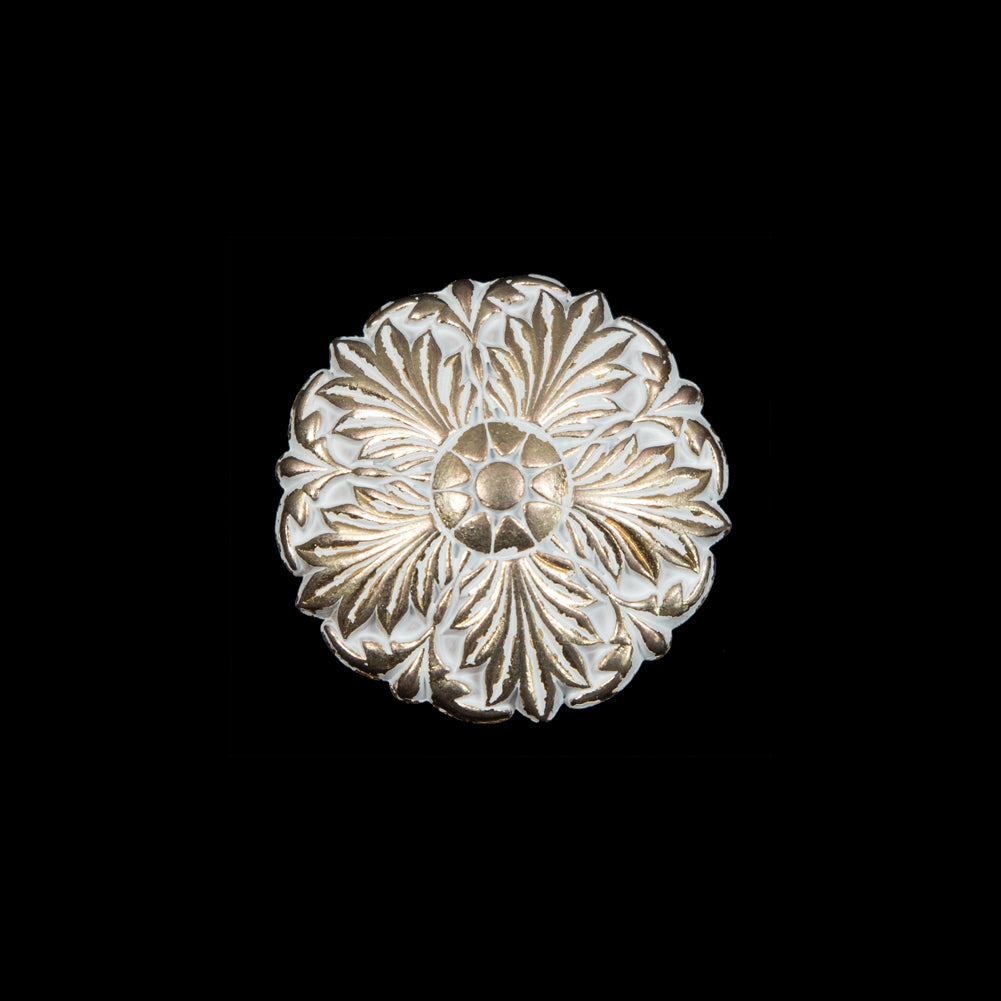 Italian White and Gold Floral Metal Shank Back Button - 32L/20mm Italian White and Gold Floral Metal Shank Back Button - 32L/20mm