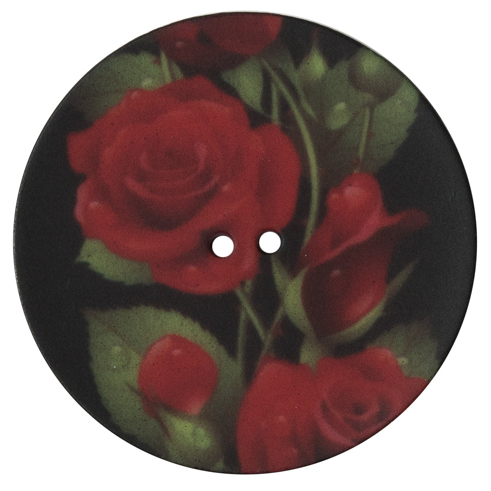 Italian Black Floral Printed 2-Hole Button - 64L/40mm Italian Black Floral Printed 2-Hole Button - 64L/40mm