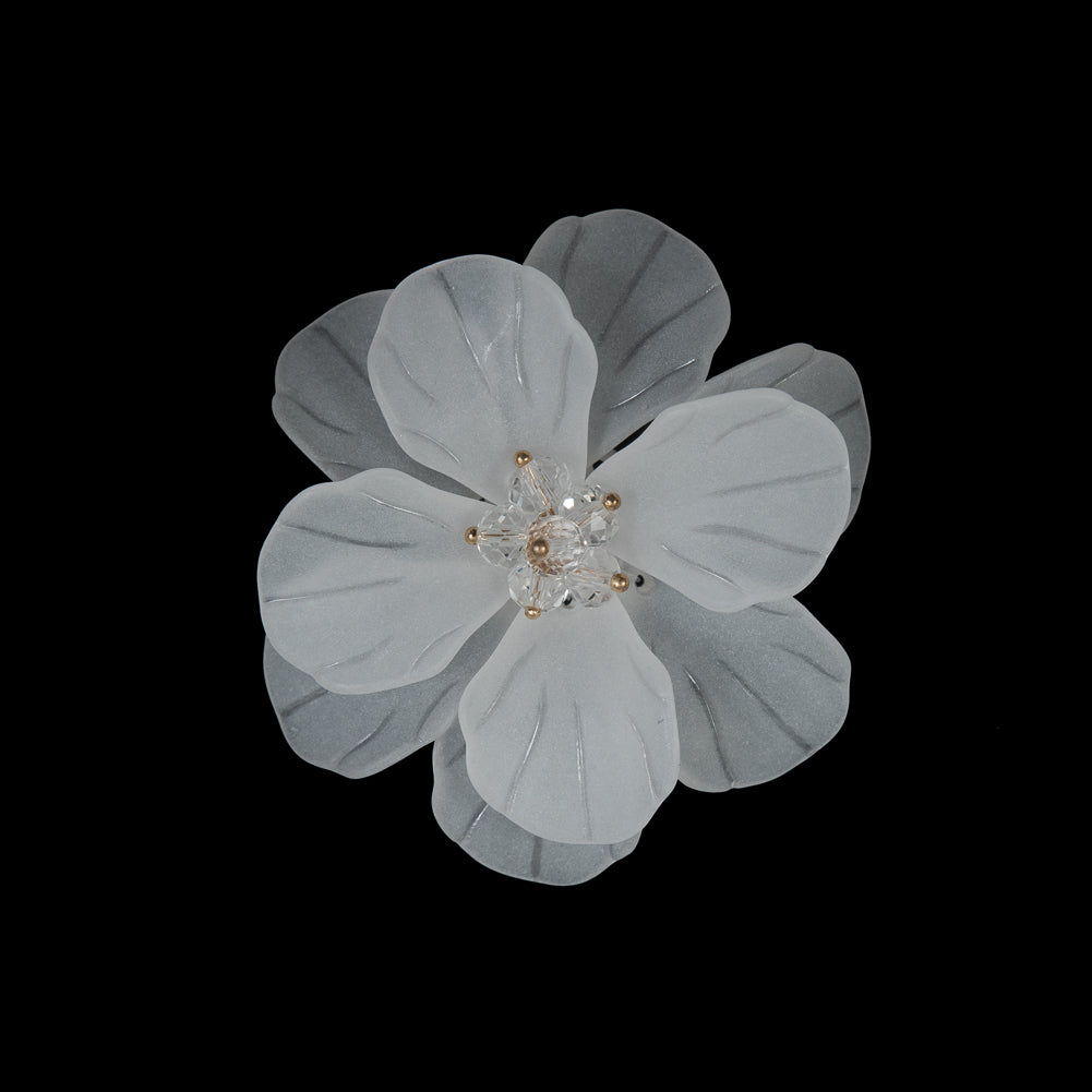 Italian Frosted White 3D Flower Applique with Gold and Clear Beads - 2.5 Italian Frosted White 3D Flower Applique with Gold and Clear Beads - 2.5