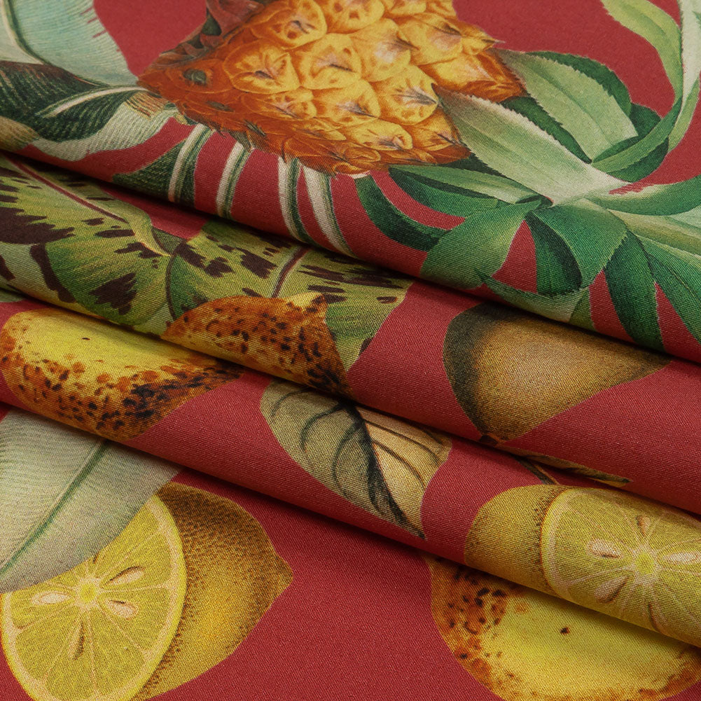 Cotton Poplin - Red and Yellow Leaves and Fruit - Girl from Ipanema Print - Mood Exclusive Avenable Collection Full Cotton Poplin - Red and Yellow Leaves and Fruit - Girl from Ipanema Print - Mood Exclusive Avenable Collection Full