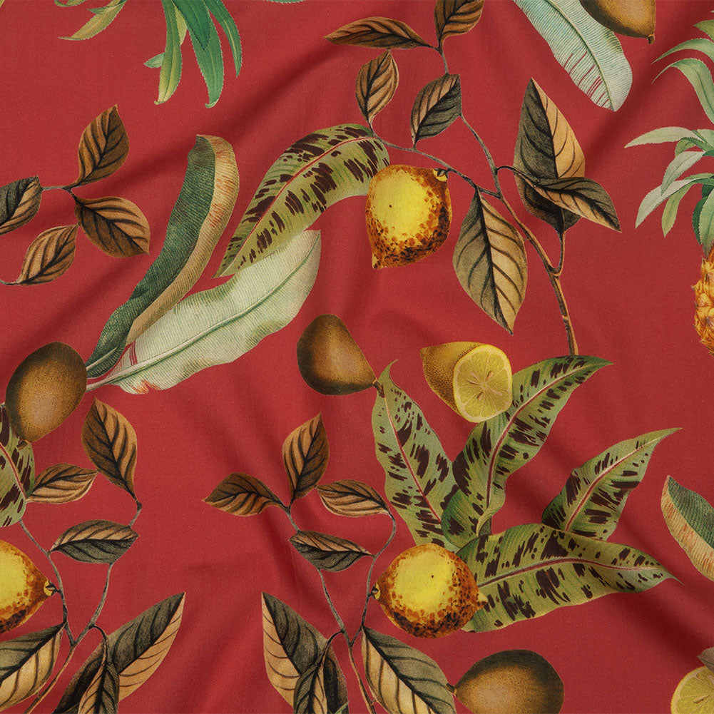 Cotton Poplin - Red and Yellow Leaves and Fruit - Girl from Ipanema Print - Mood Exclusive Avenable Collection Cotton Poplin - Red and Yellow Leaves and Fruit - Girl from Ipanema Print - Mood Exclusive Avenable Collection