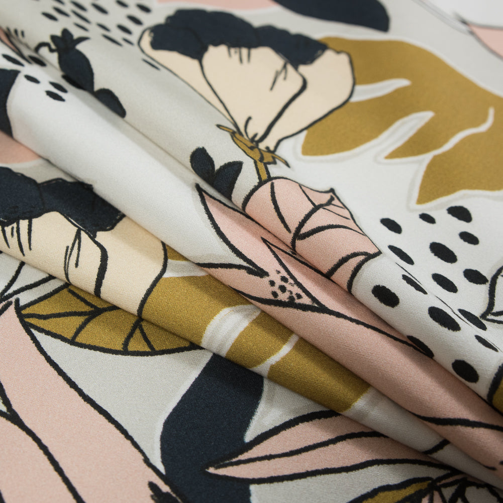 Stretch Cotton Sateen - Peach Parfait Floral - Pushing Up Daisies Print - Mood Exclusive Avenable Collection Detail Stretch Cotton Sateen - Peach Parfait Floral - Pushing Up Daisies Print - Mood Exclusive Avenable Collection Detail