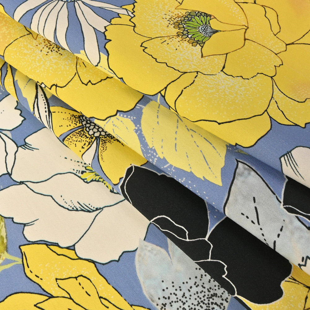 Mood Exclusive Floral Phantasmagoria Sky Blue and Yellow Stretch Cotton Sateen - Folded Mood Exclusive Floral Phantasmagoria Sky Blue and Yellow Stretch Cotton Sateen - Folded
