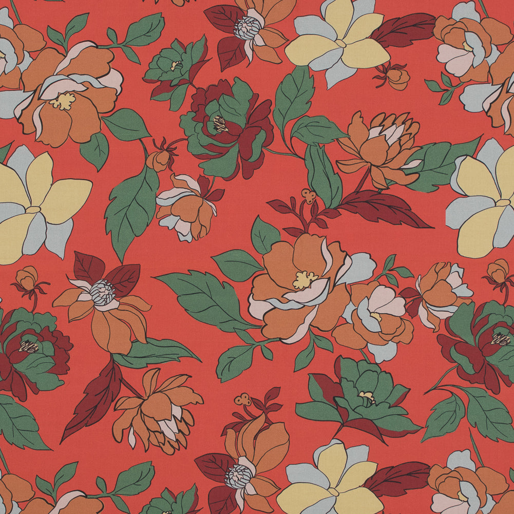 Cotton Poplin - Hot Coral Floral - Libertad de Excelencia Print - Mood Exclusive Avenable Collection Cotton Poplin - Hot Coral Floral - Libertad de Excelencia Print - Mood Exclusive Avenable Collection