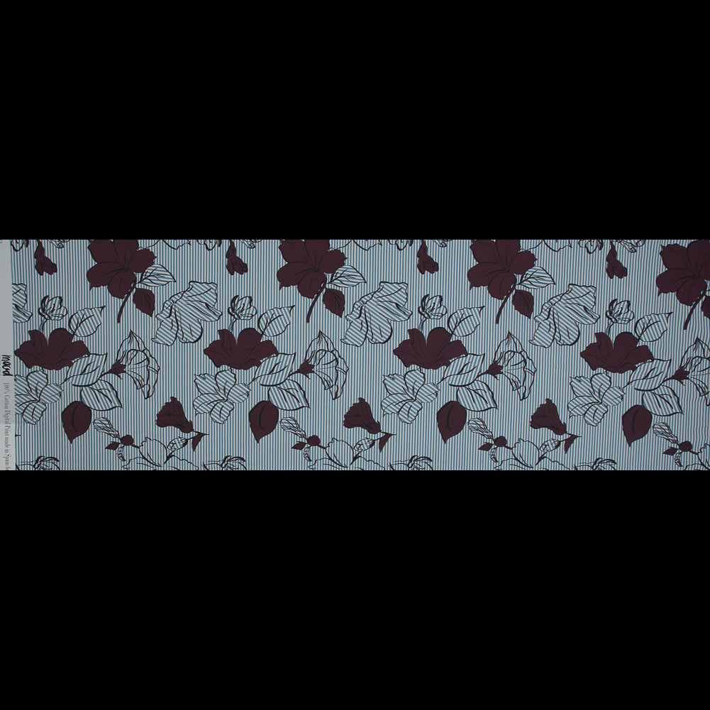 Cotton Poplin - Burgundy Striped Floral - Flores de Alegría Print - Mood Exclusive Avenable Collection Full Cotton Poplin - Burgundy Striped Floral - Flores de Alegría Print - Mood Exclusive Avenable Collection Full