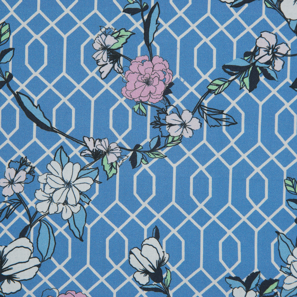 Cotton Poplin - Blue Floral and Geometric - La Fortuna de lo Memorable Print - Mood Exclusive Avenable Collection Full Cotton Poplin - Blue Floral and Geometric - La Fortuna de lo Memorable Print - Mood Exclusive Avenable Collection Full