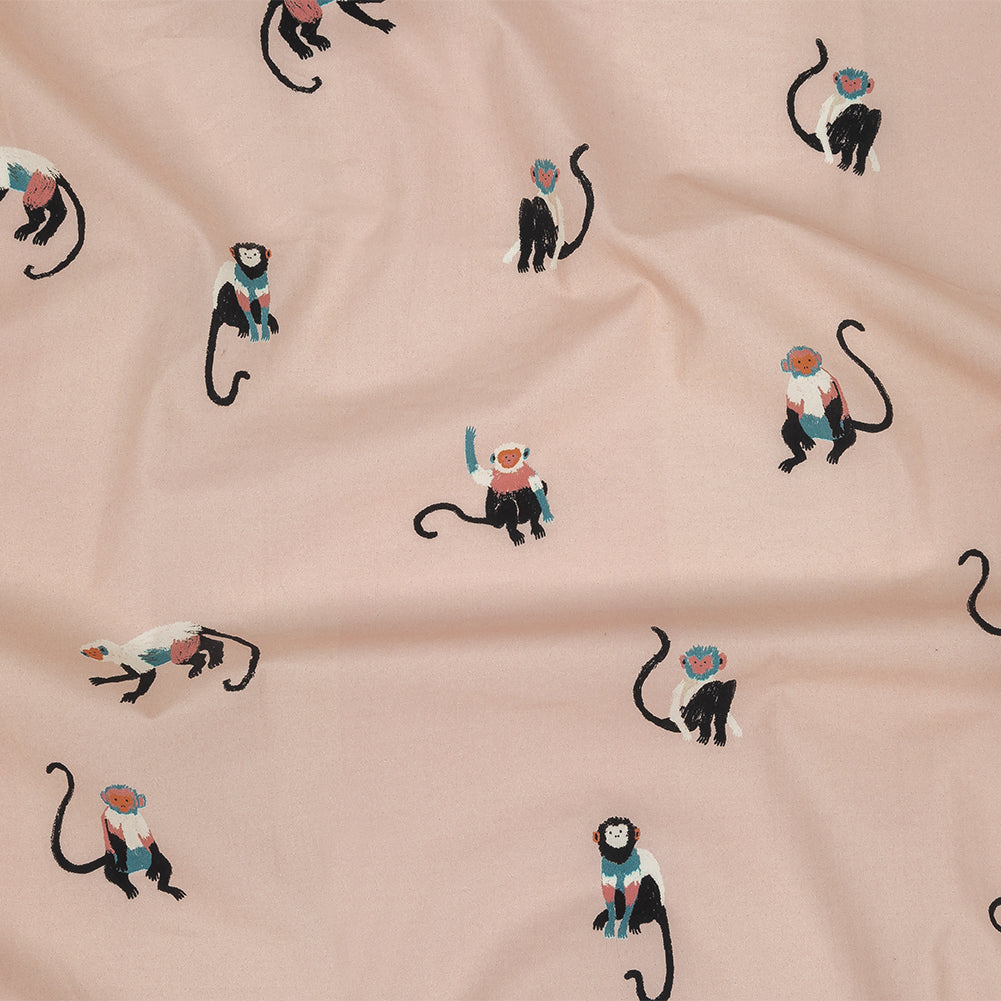 Cotton Poplin - Pink Monkeys - Scimmie Curiosie Print - Mood Exclusive Avenable Collection Cotton Poplin - Pink Monkeys - Scimmie Curiosie Print - Mood Exclusive Avenable Collection