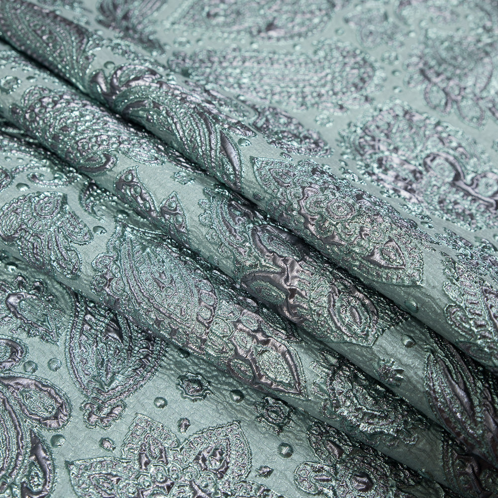 Rose Gold and Seafoam Luxury Paisley Metallic Brocade - Detail Rose Gold and Seafoam Luxury Paisley Metallic Brocade - Detail