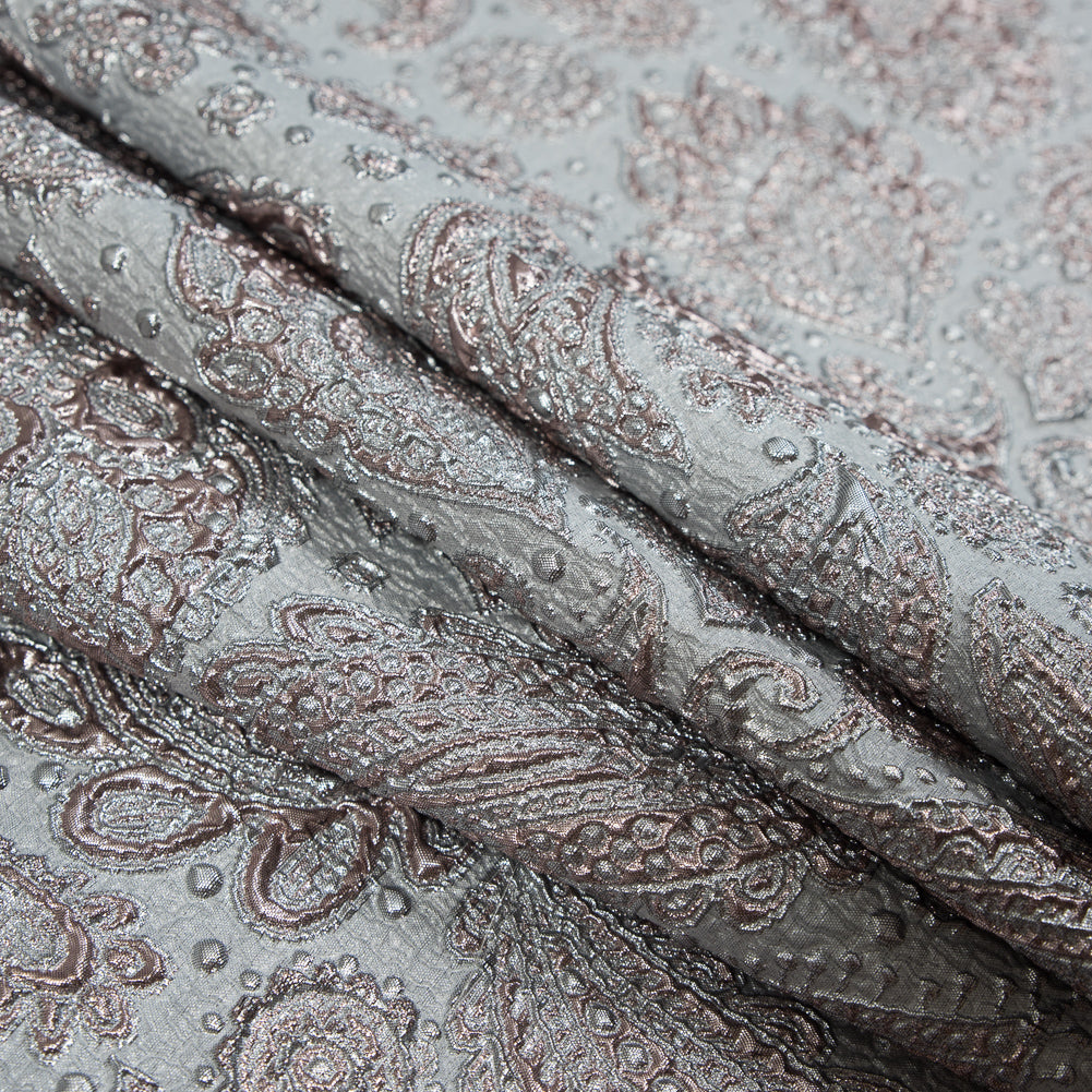Rose Gold and Silver Luxury Paisley Metallic Brocade - Detail Rose Gold and Silver Luxury Paisley Metallic Brocade - Detail