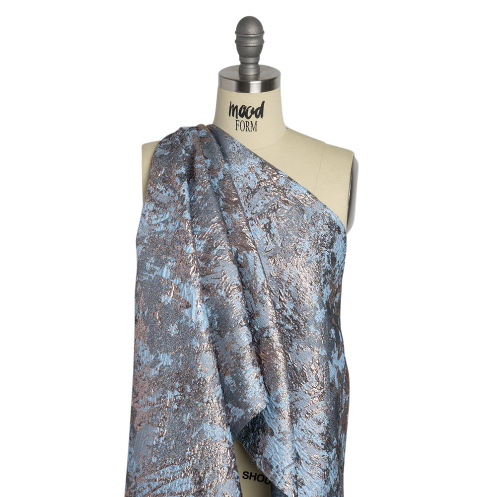 Sky Blue and Rose Gold Luxury Abstract Metallic Brocade - Drape Sky Blue and Rose Gold Luxury Abstract Metallic Brocade - Drape