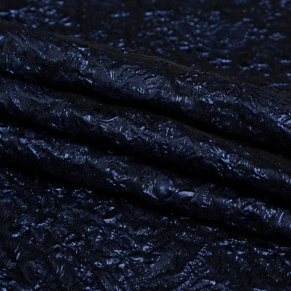 Navy and Royal Blue Luxury Floral Metallic Brocade Folded