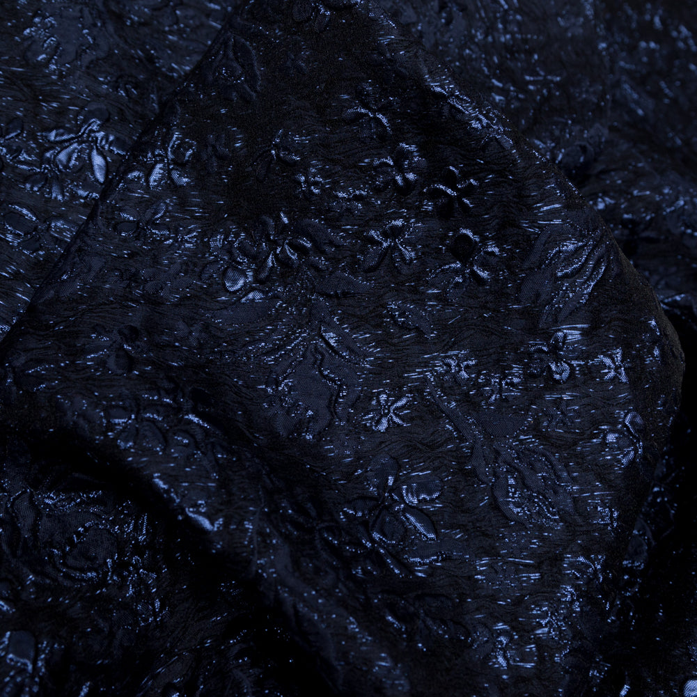 Navy and Royal Blue Luxury Floral Metallic Brocade Detail