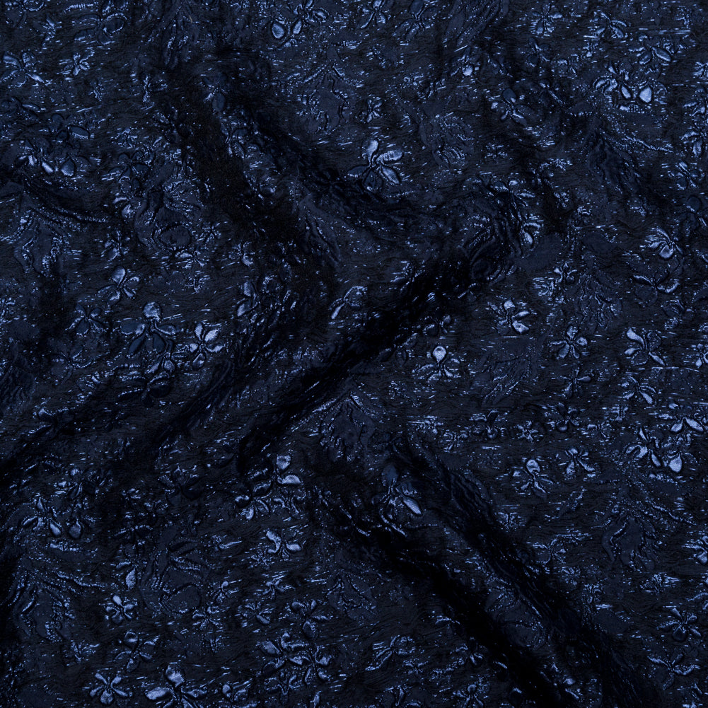 Navy and Royal Blue Luxury Floral Metallic Brocade
