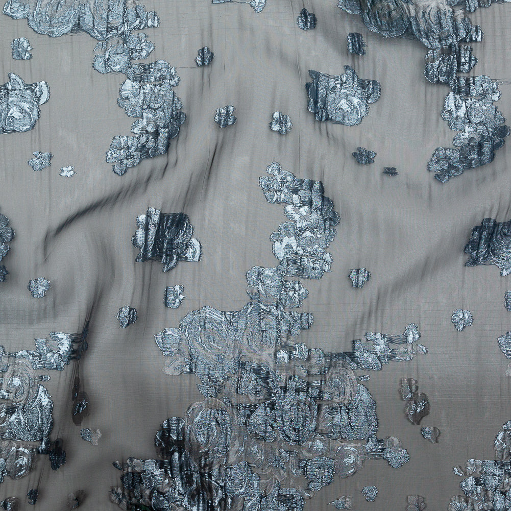 Metallic Powder Blue Silver Luxury Floral Burnout Brocade Metallic Powder Blue Silver Luxury Floral Burnout Brocade