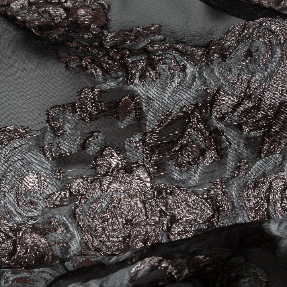 Black and Metallic Pink Luxury Floral Burnout Brocade - Detail Black and Metallic Pink Luxury Floral Burnout Brocade - Detail