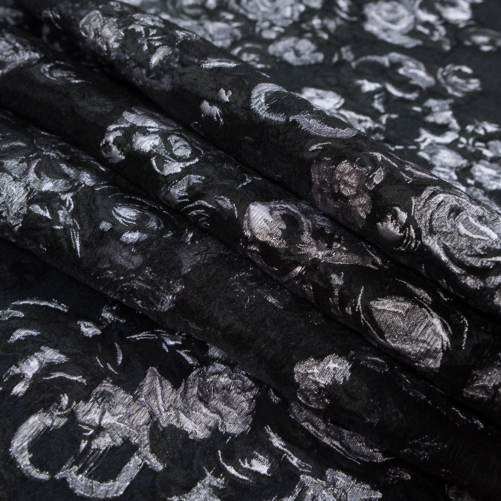 Black and Metallic Silver Luxury Floral Burnout Brocade Detail Black and Metallic Silver Luxury Floral Burnout Brocade Detail