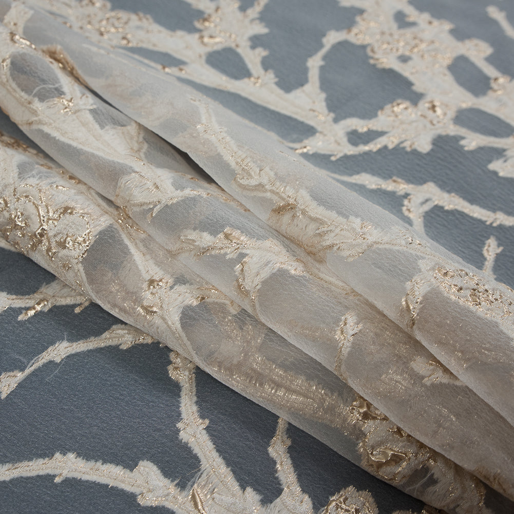 Beige and Metallic Gold Luxury Floral Burnout Brocade - Detail Beige and Metallic Gold Luxury Floral Burnout Brocade - Detail