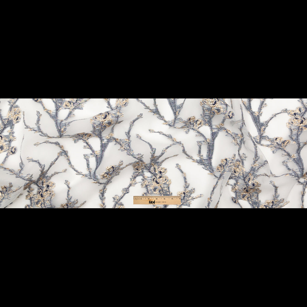 Navy and Metallic Gold Luxury Floral Burnout Brocade - Folded Navy and Metallic Gold Luxury Floral Burnout Brocade - Folded