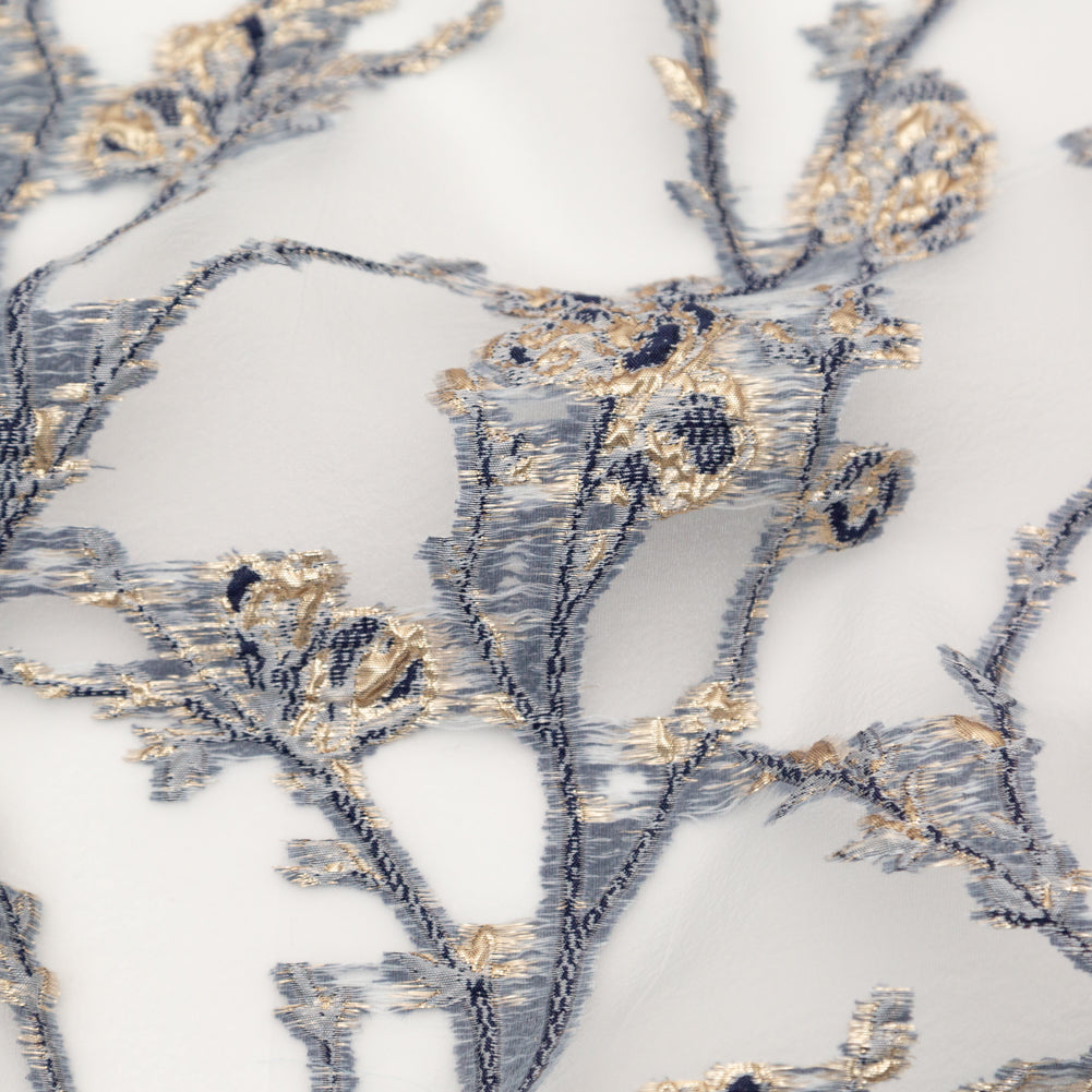 Navy and Metallic Gold Luxury Floral Burnout Brocade - Full Navy and Metallic Gold Luxury Floral Burnout Brocade - Full