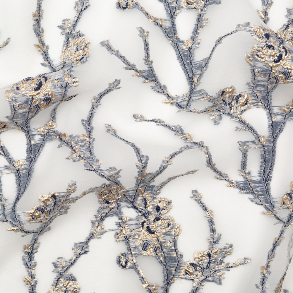 Navy and Metallic Gold Luxury Floral Burnout Brocade Navy and Metallic Gold Luxury Floral Burnout Brocade
