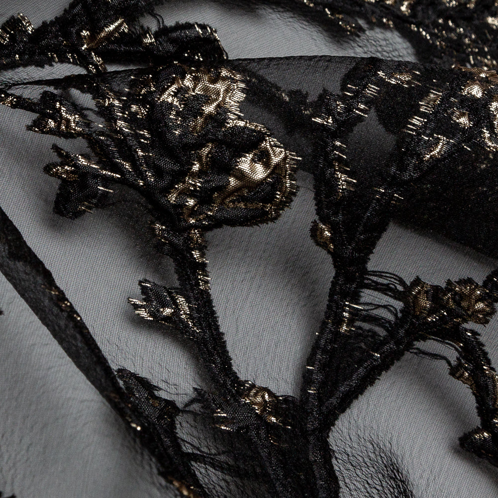 Black and Metallic Gold Luxury Floral Burnout Brocade - Detail Black and Metallic Gold Luxury Floral Burnout Brocade - Detail