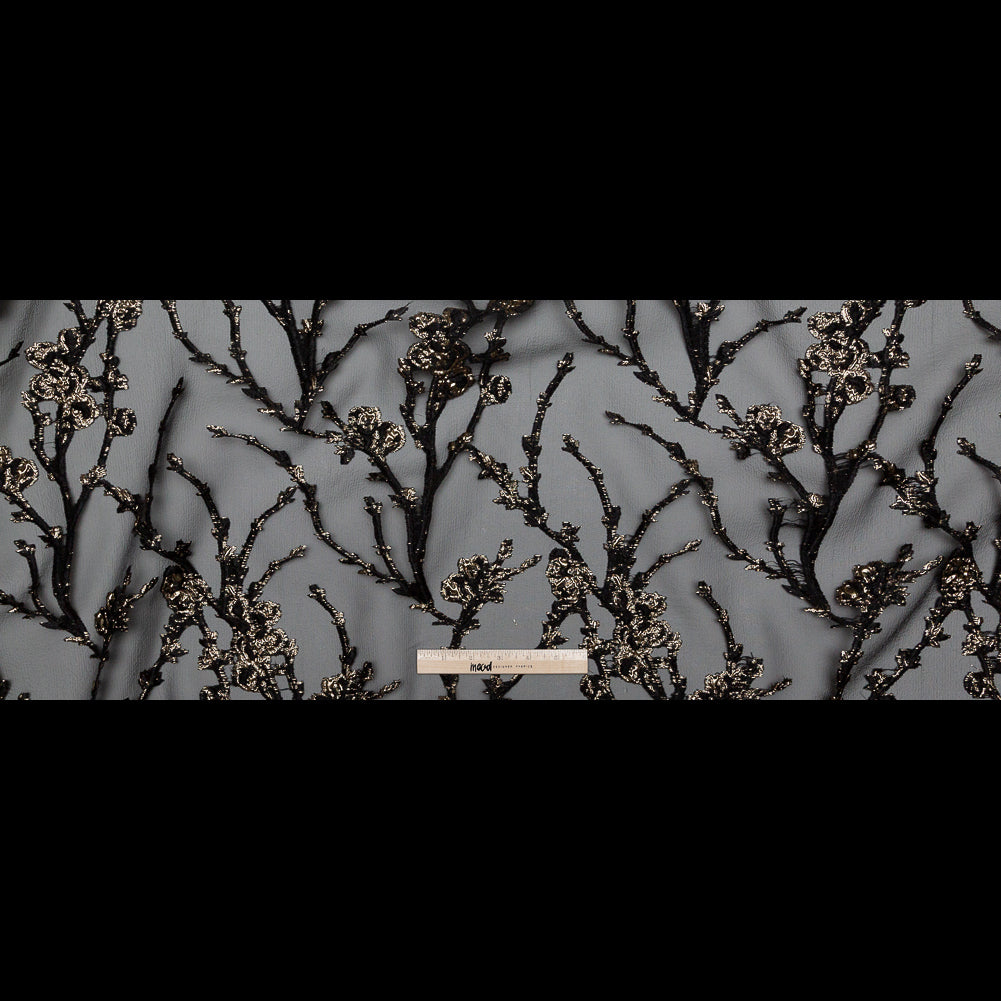 Black and Metallic Gold Luxury Floral Burnout Brocade - Full Black and Metallic Gold Luxury Floral Burnout Brocade - Full