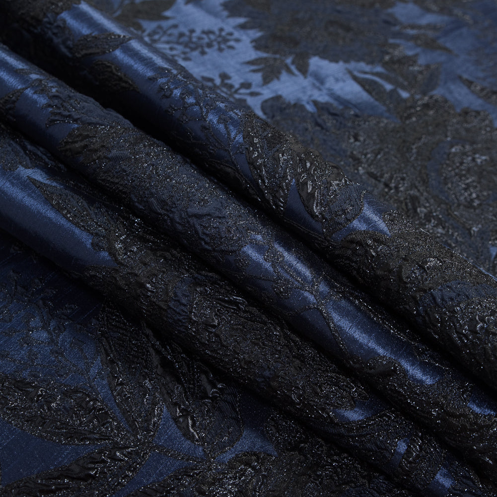Blue and Black Luxury Floral Metallic Brocade - Detail Blue and Black Luxury Floral Metallic Brocade - Detail