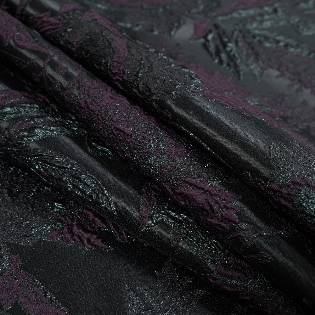 Aubergine and Forest Green Luxury Floral Metallic Brocade Detail Aubergine and Forest Green Luxury Floral Metallic Brocade Detail