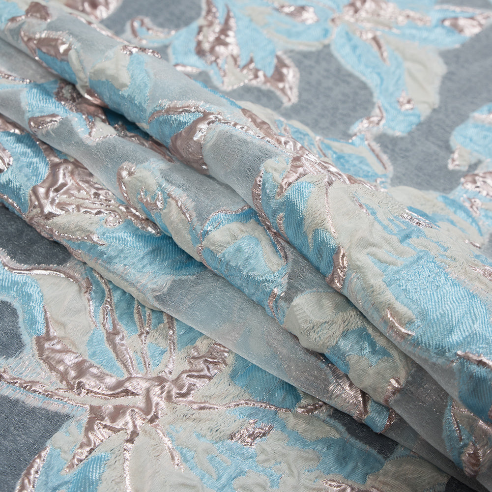 Aqua and Metallic Rose Gold Luxury Floral Burnout Brocade Detail Aqua and Metallic Rose Gold Luxury Floral Burnout Brocade Detail