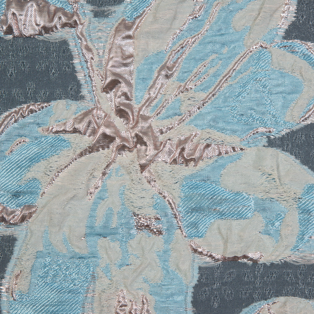 Aqua and Metallic Rose Gold Luxury Floral Burnout Brocade Full Aqua and Metallic Rose Gold Luxury Floral Burnout Brocade Full