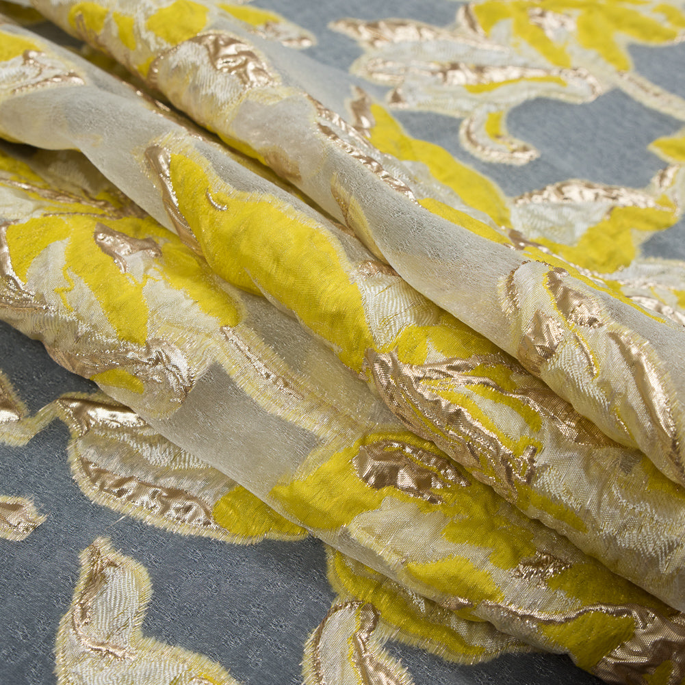 Yellow and Metallic Gold Luxury Floral Burnout Brocade - Detail Yellow and Metallic Gold Luxury Floral Burnout Brocade - Detail
