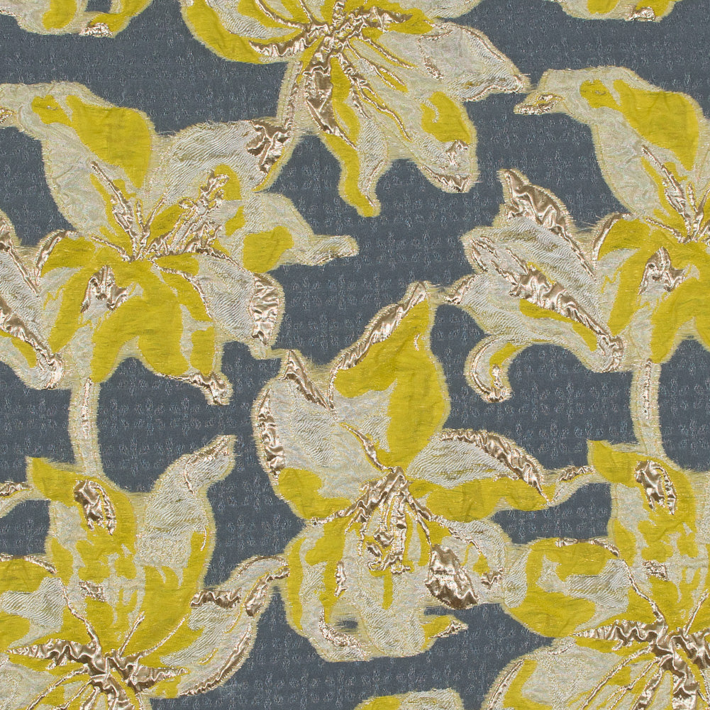 Yellow and Metallic Gold Luxury Floral Burnout Brocade Yellow and Metallic Gold Luxury Floral Burnout Brocade