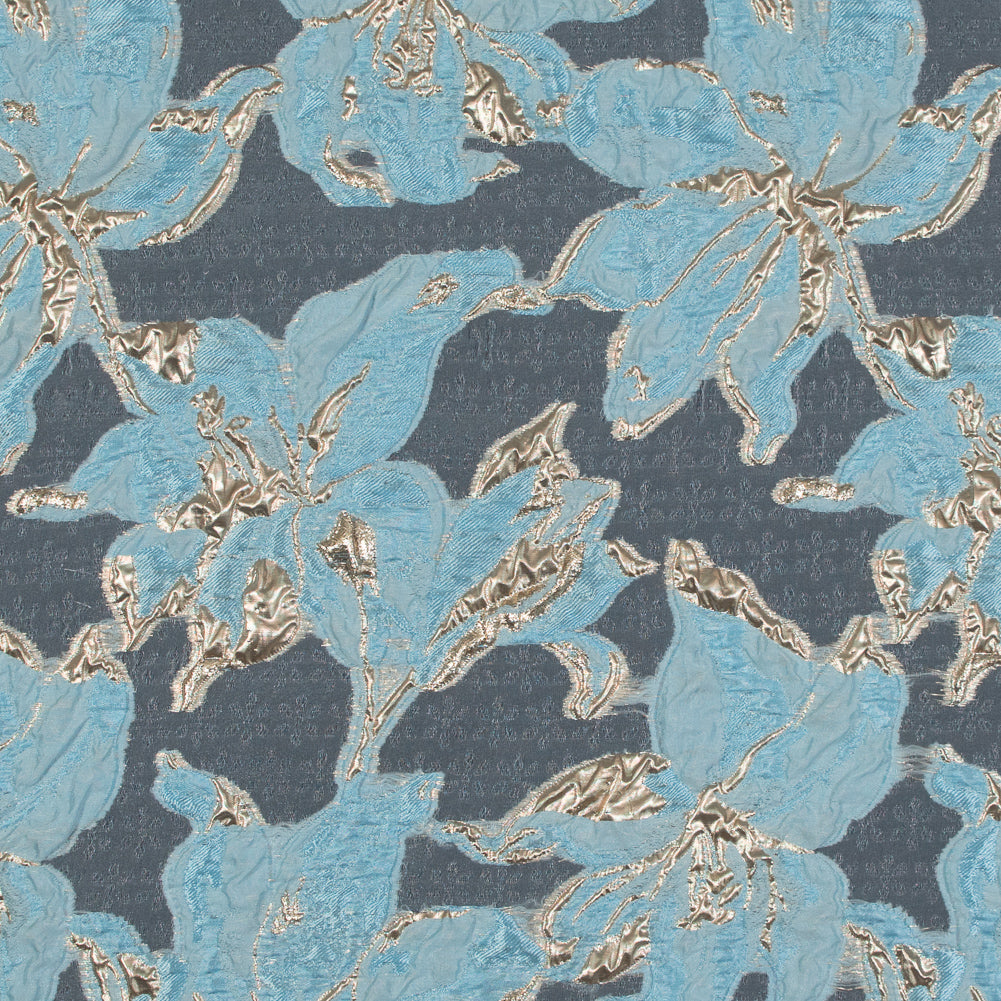 Sky Blue and Metallic Gold Luxury Floral Burnout Brocade Sky Blue and Metallic Gold Luxury Floral Burnout Brocade