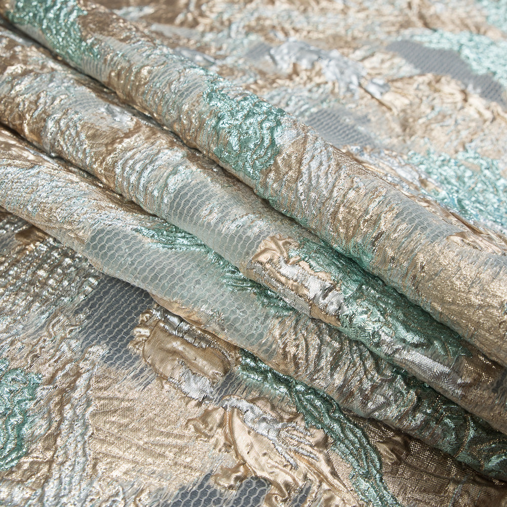 Aqua and Metallic Gold Luxury Abstract Burnout Brocade - Detail Aqua and Metallic Gold Luxury Abstract Burnout Brocade - Detail