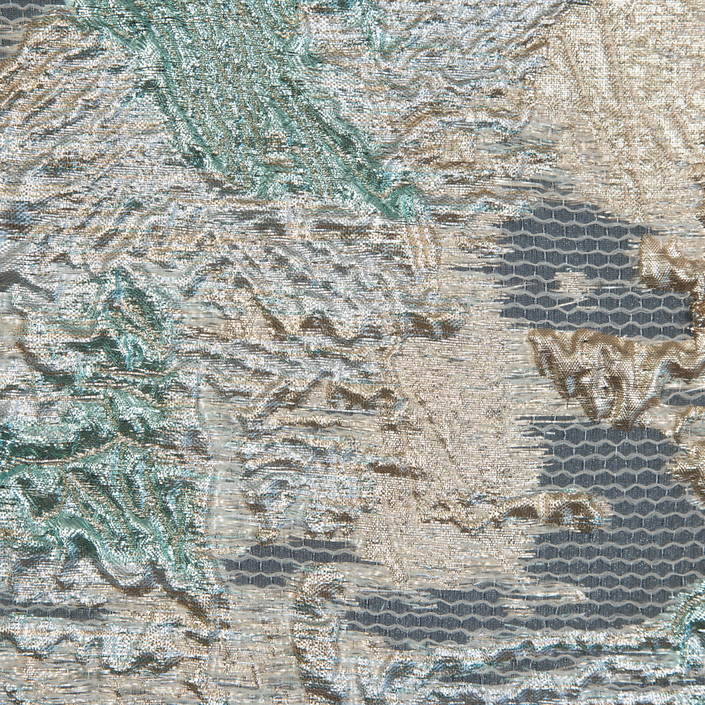Aqua and Metallic Gold Luxury Abstract Burnout Brocade - Full Aqua and Metallic Gold Luxury Abstract Burnout Brocade - Full